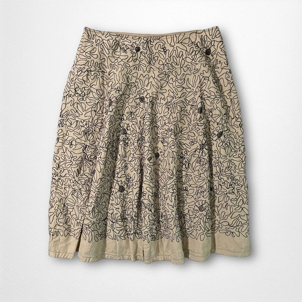 Vintage Carlisle Embroidered Line Art Linen A Line Beige Midi Skirt Size 14 - Picture 9 of 11